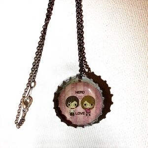 4/$15 🌻 Nerd Love Cartoon Bottlecap Scene Core Necklace
